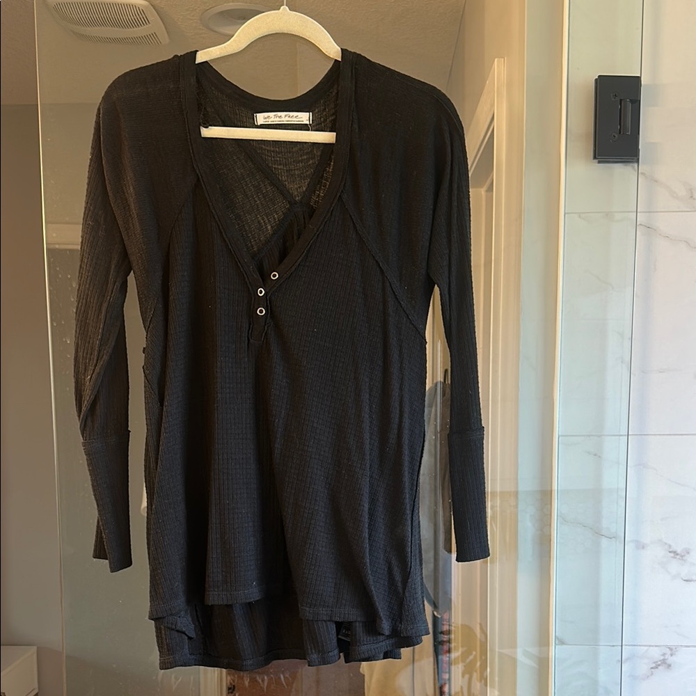 Free People Black Buttoned Layered Long Sleeve Top